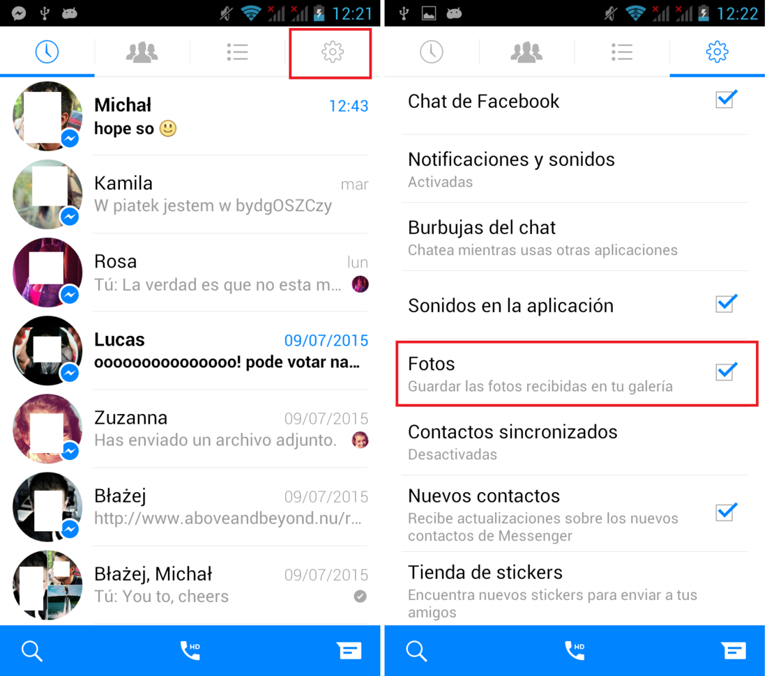 Como guardar fotos recibidas en la app Facebook Messenger 